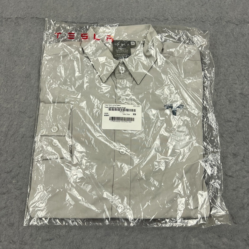 NEW Tesla Motors Shirt Men's XS Gray Long Sleeve Embroidered Button Up Uniform